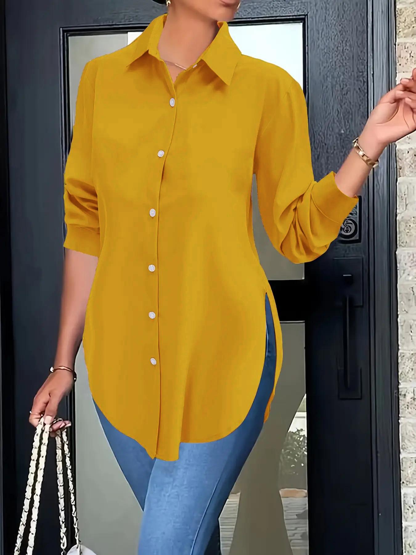 Elegant Fashion Women's Collared Long Sleeve Shirt, Fitted Outer Shell, Moderate Fabric Thickness, Casual Style, Spring & Fall Wear Elegant Fashion Women's Collared Long Sleeve Shirt, Fitted Outer Shell, Moderate Fabric Thickness, Casual Style, Spring & Fall Wear