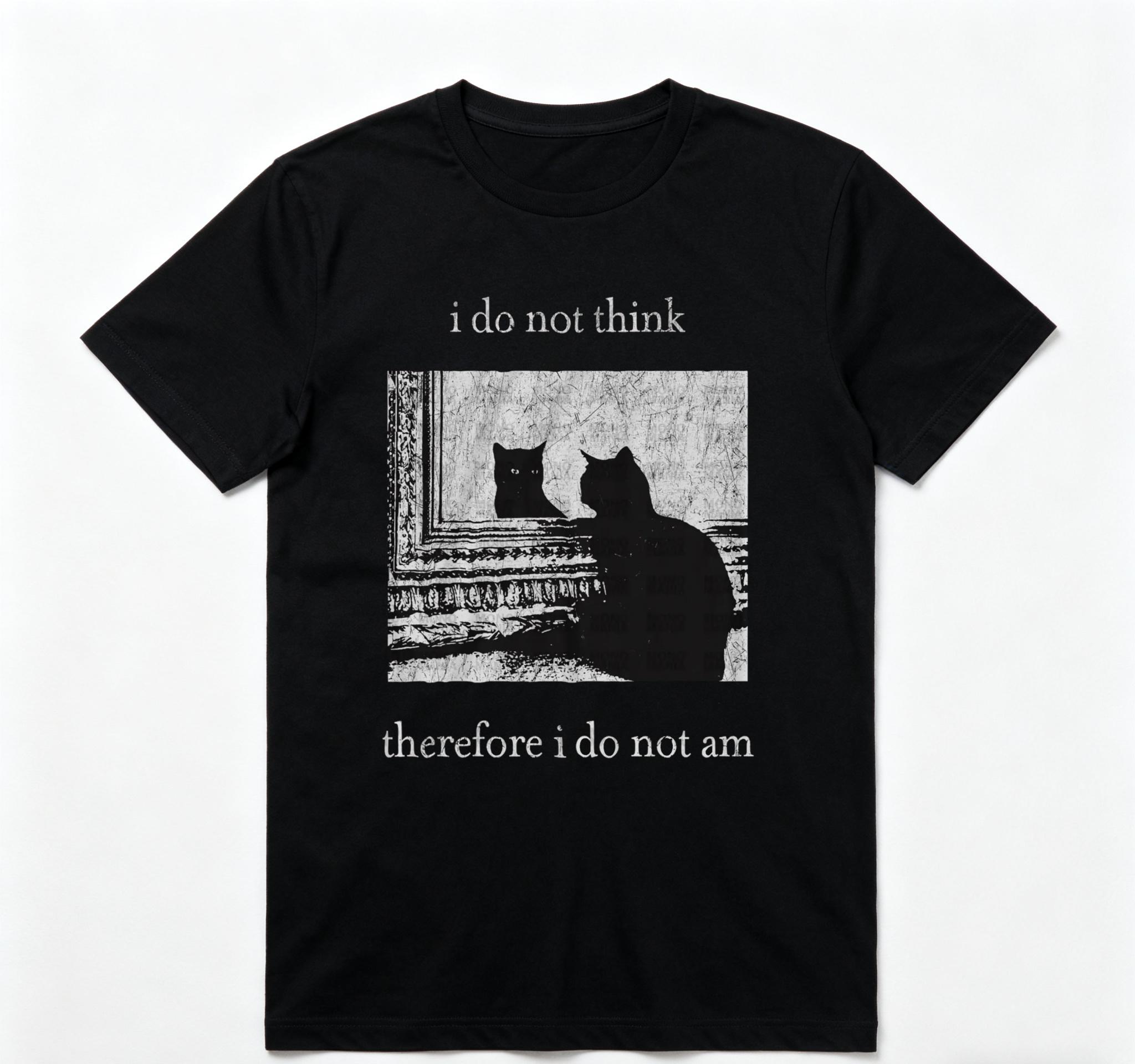I Do Not Think Cat Tee Goth Clothing Funny Graphic 90s Vintage Men Clothing Style Trendy T-Shirts Good Graphic Tees Ropa Unisex Hoodies Go Hard Vibe Philosophy Student Gift Crewneck 100% Cotton Print