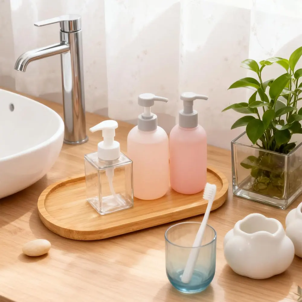 1/2/3 oval bamboo trays, multifunctional bamboo bathroom trays, and small potted plant trays, suitable for home and restaurant decoration, Bathroom Decor Supplies