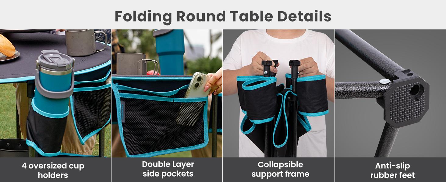 All in One Tailgate Table, Portable Beach Table with Cup Holders, Camping Table Foldable with Side Pockets Carry Bag for Camp Outdoor Sand Beach Picnic Fishing Tailgating Essentials