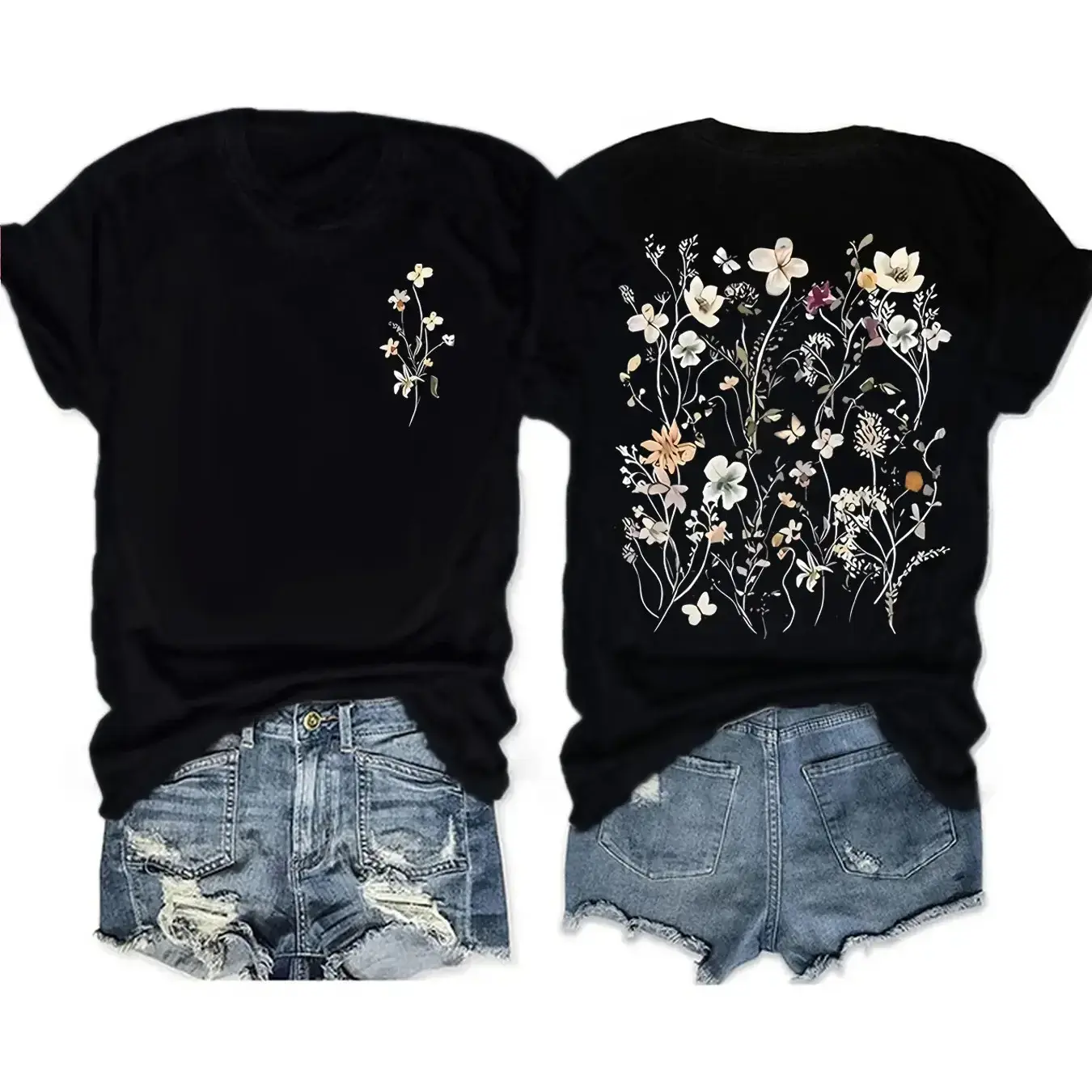 A Must-Have Trendy Streetwear T-Shirt: "Bohemian Floral Streetwear T-Shirt" 100% Cotton Printed T-Shirt, Comfortable Short-Sleeve Loose Fit, Summer Casual T-Shirt
