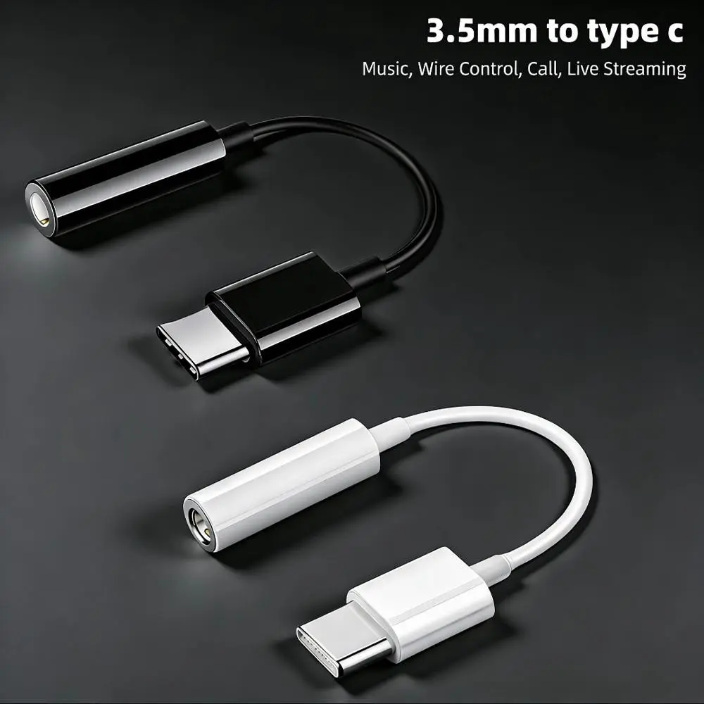 USB-C to 3.5mm Audio Adapter, White Headphone Jack Converter, Compatible With All Type-C Devices, For Gaming, Music & Calls