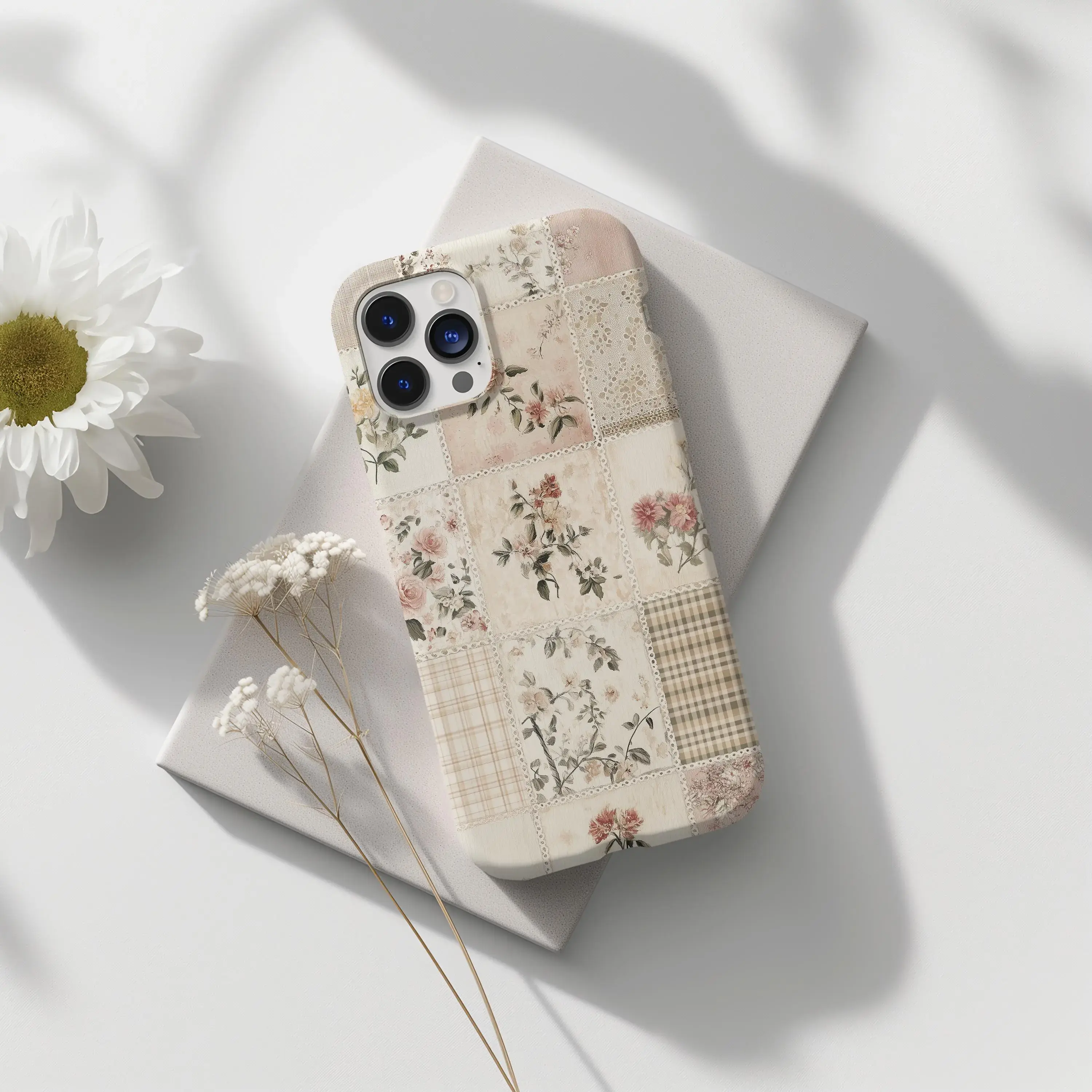 Pattern Patchwork Phone Case Flower Collage Girly Gift Art Cover for Iphone 17 Air 16 15 14 pro promax plus 13 12 11 cases Samsung Galaxy 5G 23 24 25 Ultra Gift  2-IN-1 design, anti-slip and anti-fall Double impact resistance