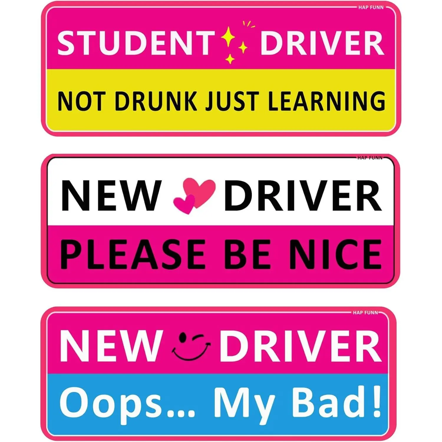 3pcs Pink Reflective Bumper Stickers - Removable Funny Cute Student Driver Car Magnets, Rookie Driver Safety Attention Signs