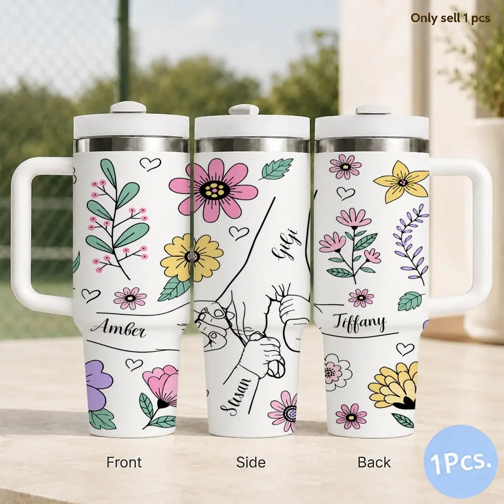 Personalized Mom Vacuum Flasks 40oz Insulated Tumbler with Handle and Straw, Stainless Steel Large Capacity Water Cup with Lid, Car Cup Holder Friendly, Reusable Tumbler Gift for Women and Friends