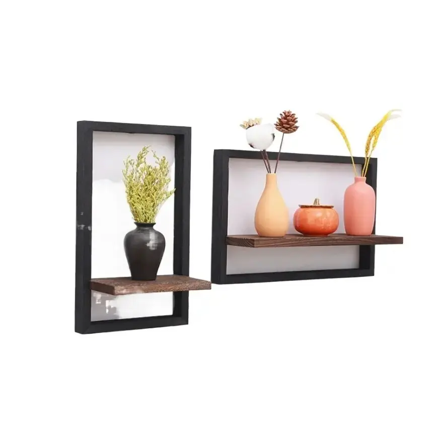 Wooden 2-Piece Square Floating Shelf Set, Solid Wood Wall Mounted Organizer, Multi-Functional Display Rack for Books, Plants, Decorations, Shelf Board, Space Saving Design