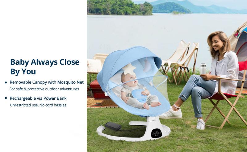 Baby Gift Electric Baby Swing for Infants with 5 Speeds,10 Lullabies,Adjustable Sound Volume,Baby Rocker, Baby Bouncer,Baby Electric Bassinet,Indoor & Outdoor Use,Remote Control,Grey