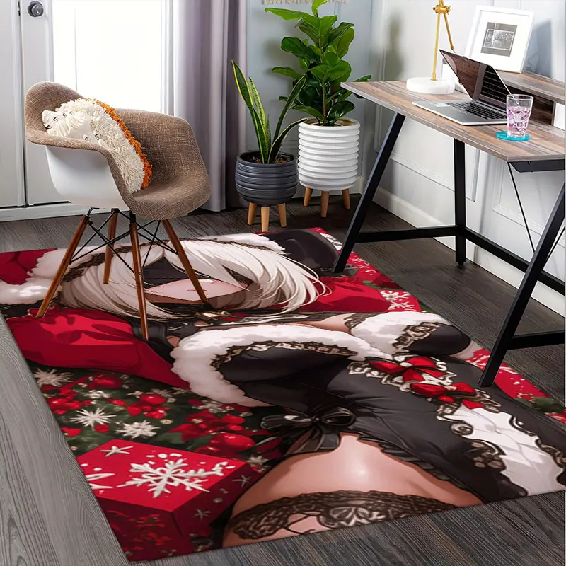2B-Inspired Cyberpunk Warrior Female Robot Ninja Future Home Office Living Room Decor for Fans, Office Chair Mat for Carpet, Workspace Accessory, Dynamic Pattern, Easy Maintenance, Themed Floor Covering