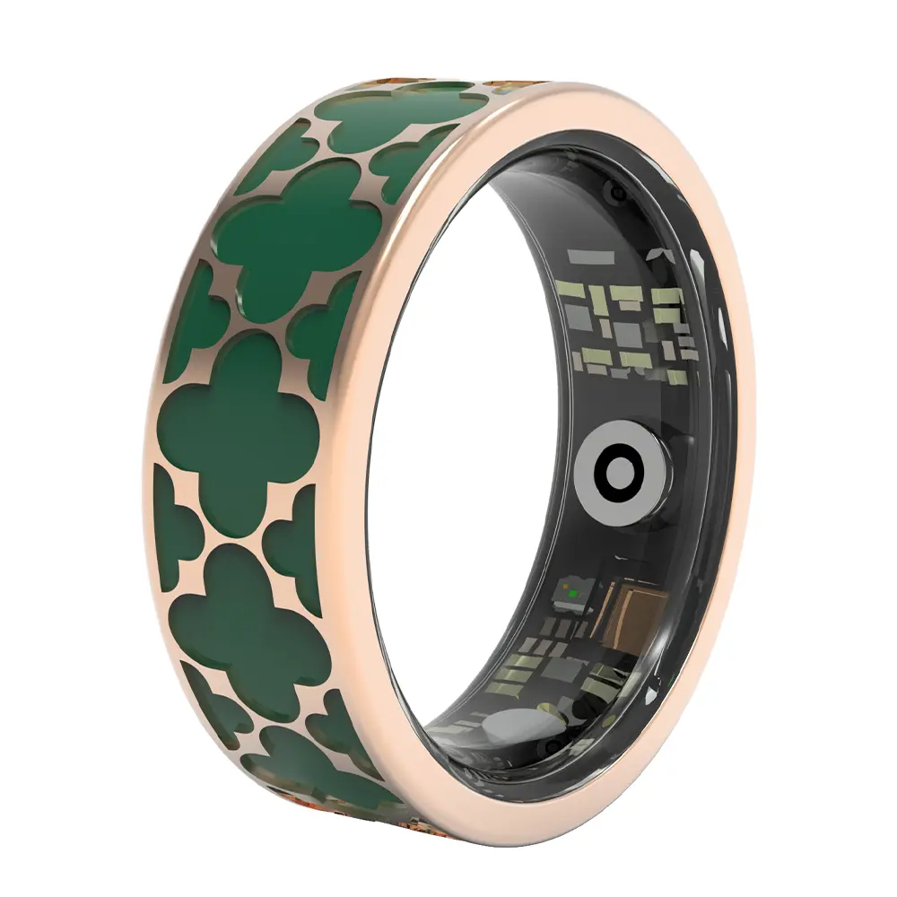 Classic Clover Health Tracking Ring, Suitable for Both Men and Women, 5ATM Waterproof, Activity/Sleep/Temperature Monitoring, Family Care Mode, Compatible with Android and iOS. Green