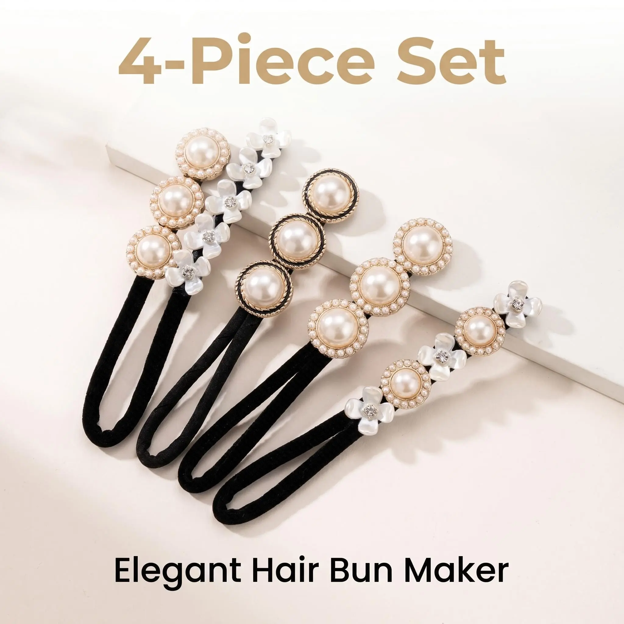 1 Y2K Hair Accessory 4Pcs Pearl Twister Set Flexible Fabric Crystal Rhinestone Easy Bun Maker Daily Outfits Cute Trendy Viral TikTok Find Summer Clearance