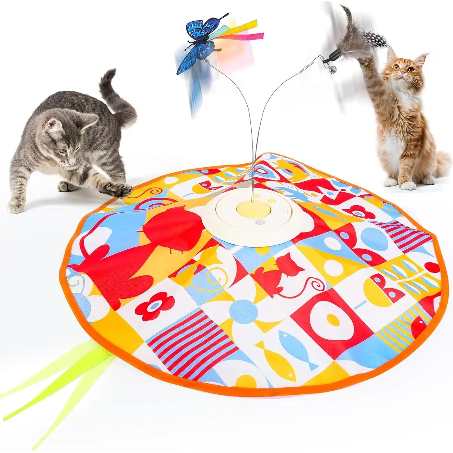 Rechargeable  Toys, and Seek  Interactive  Toys for Indoor Cats,Moving Wand    Toys, Activated  Enrichment Toys for Bored Indoor Adult Cats(Yellow)