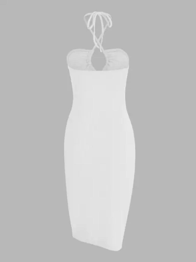 Women's Plain Criss Cross Backless Split Thigh Drawstring Bodycon Dress, Solid Sleeveless Cut Out Tie Back Halter Midi Dress for Party Club Dating Wear, Ladies Summer Clothes Bodycon