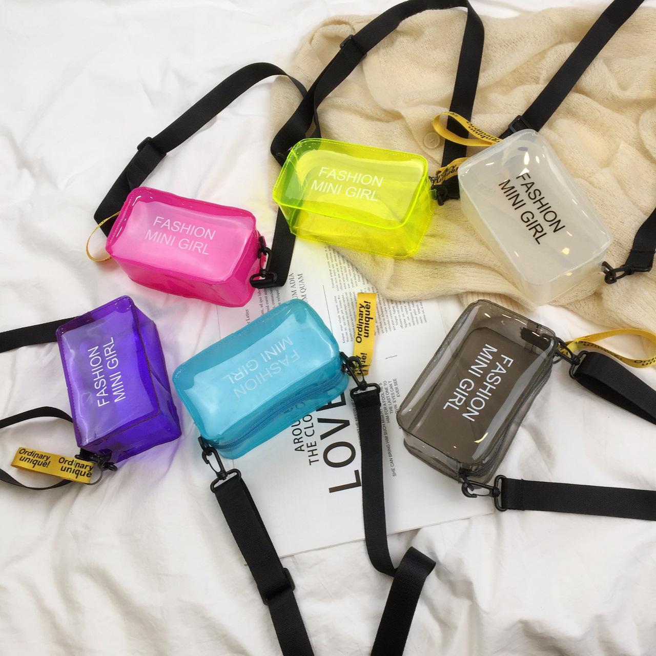 Fashion Mini Girl Clear Jelly Bag Neon Transparent Crossbody Bag with Adjustable Black Strap Waterproof Mini Shoulder Bag for Coins Lipstick and Keys Trendy Y2K Inspired Accessory Ideal for Summer and Streetwear