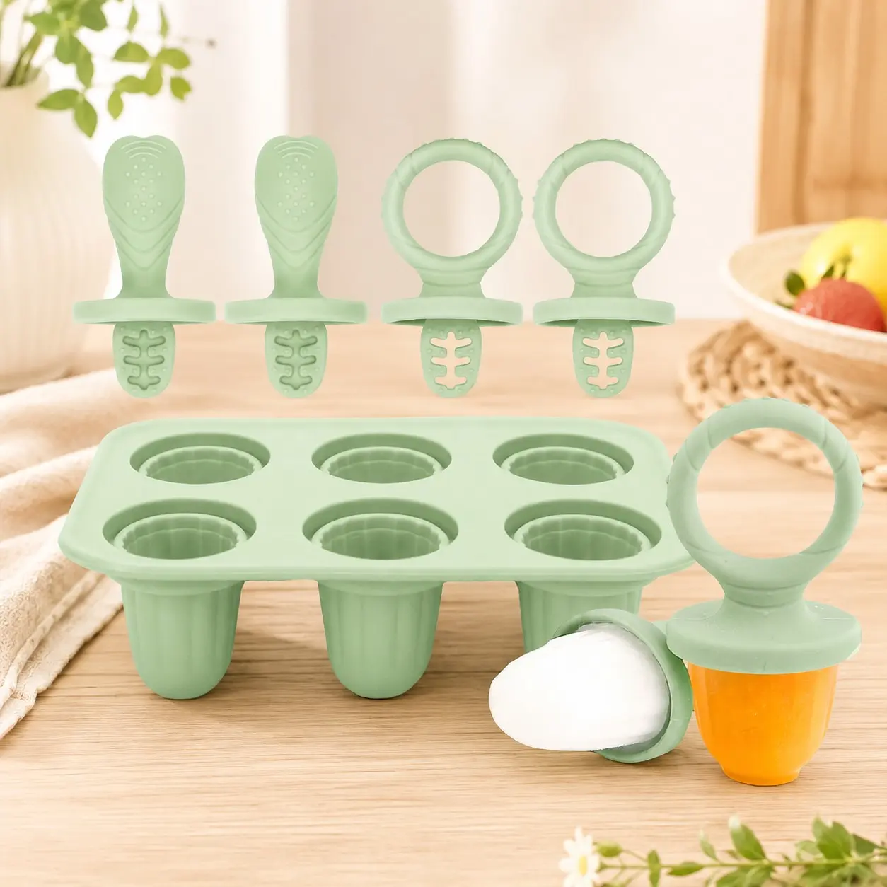 New Silicone Ice Cube Tray Mold, 6 Handle Ice Molds, Perfect for Baby Teething, Ideal for Making Ice Cream, Durable and Safe Material