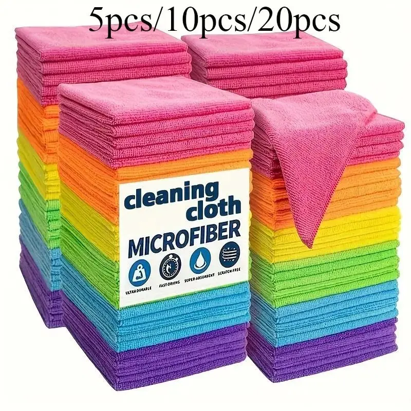 5/10/20 Pcs Microfiber Soft Absorbent Washable Cleaning Cloths, 25x25cm High Absorbent Quick Dry, Reusable No Scratch, Multi-Purpose for Kitchen Bathroom Car Furniture Microfiber Cleaning Towels, Super Absorbent Microfiber