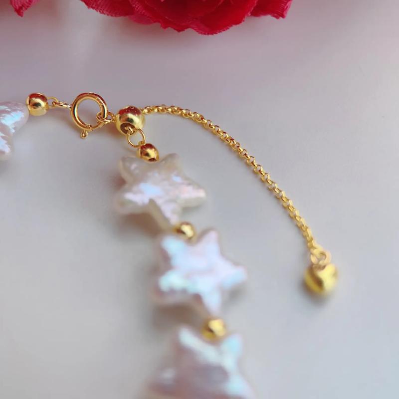 Piswency Star Baroque Pearl Bracelet, Real Freshwater Pearls Adjustable Bracelet, 925 Sterling Silver Setting, Gift for Her. Piswency Star Baroque Pearl Bracelet, Real Freshwater Pearls Adjustable Bracelet, 925 Sterling Silver Setting, Gift for Her.