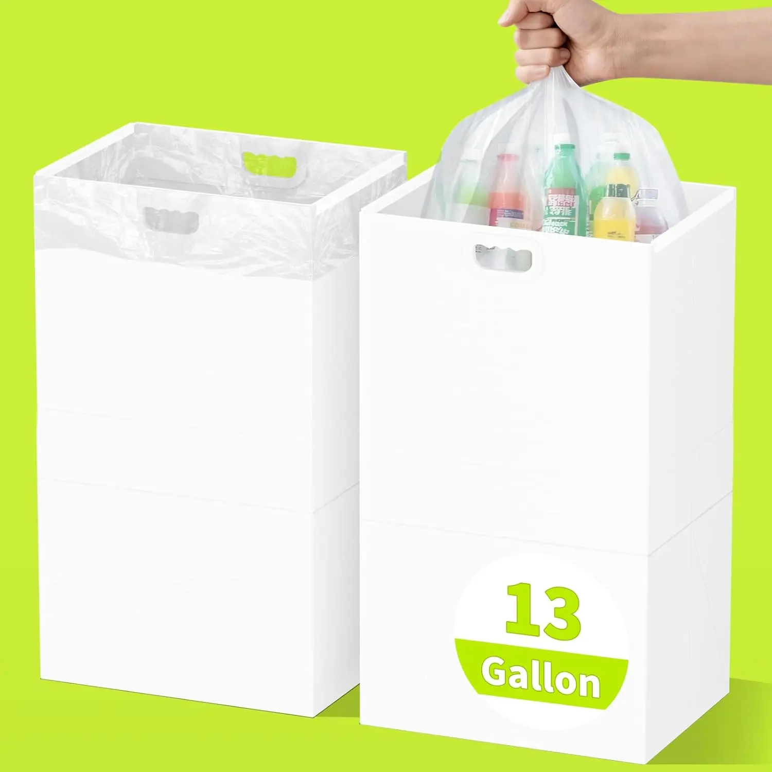 13 Gallon Disposable Trash Cans for Parties, 2 Pack Extra Large Collapsible Pop Up Trash Can with Handles, Portable Cardboard Garbage Can & Recycling Bin for Party Kitchen Camping, White