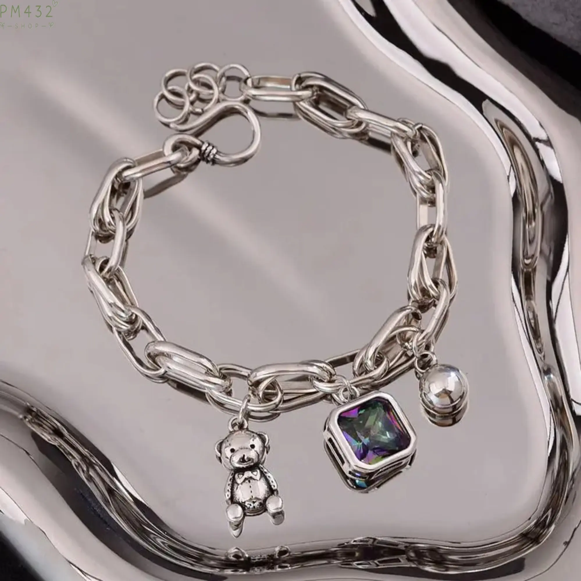 Women’s 925 Sterling Silver Charm Bracelet, Cute Bear Pendant Bracelet with Sparkling Crystal Detail, Dainty Animal Design Fashion Jewelry for Women, Elegant Gift Accessory for Birthday, Anniversary, Party & Daily Wear