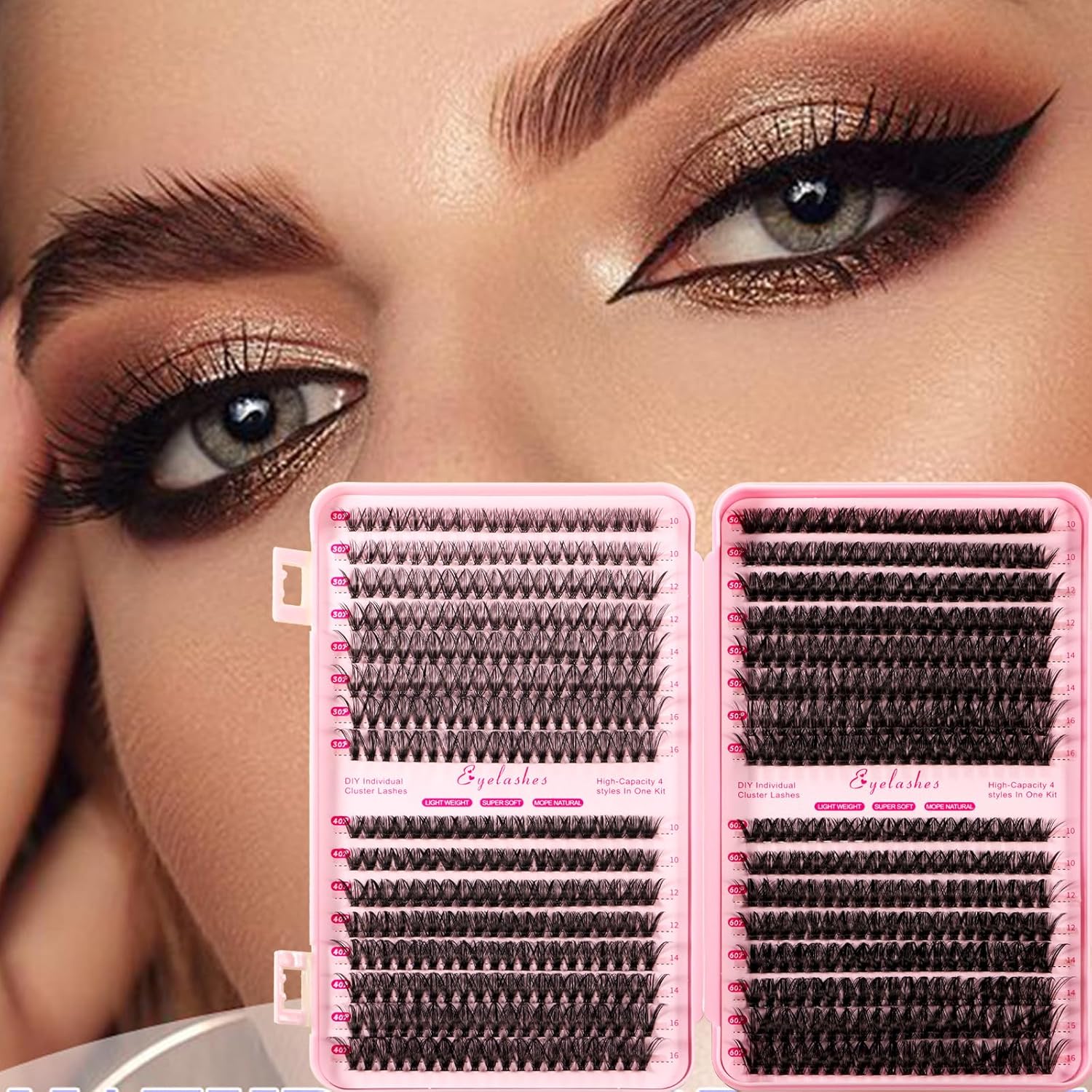 DIY Individual Lash Natural Clusters 640 Clusters, 30D 40D 50D 60D 4 in 1 High Capacity Lash Extension Kit Lightweight Super Soft Fake Eyelashes,Lash Applicator for Self Use