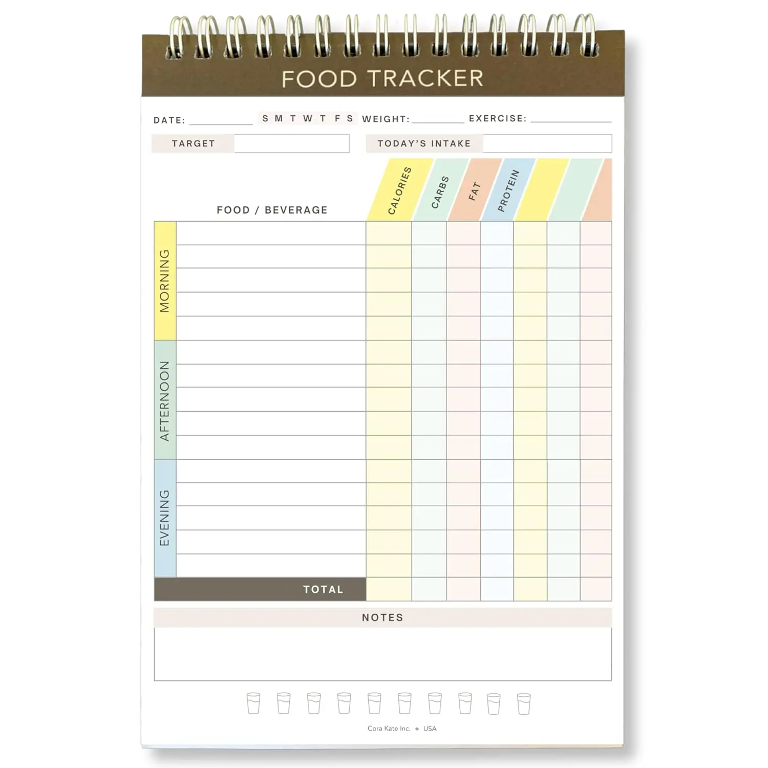 Cora Kate  Journal Diary, 5.5 x 8.5 Calorie Counter Book, 50-Page Double-Sided Spiral Bound Meal  for  Calories, Carbs, , Protein, Calorie ,  Log for Diet & Nutrition