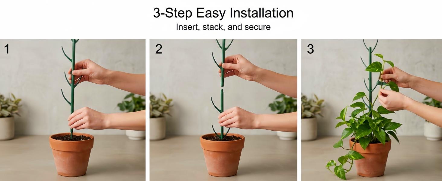 10-Pack Monstera Plant Stakes - Stackable Sticks for Indoor Plants up to 25" - Poles & Trellis with Tape & Twist Tie for Climbing Vines