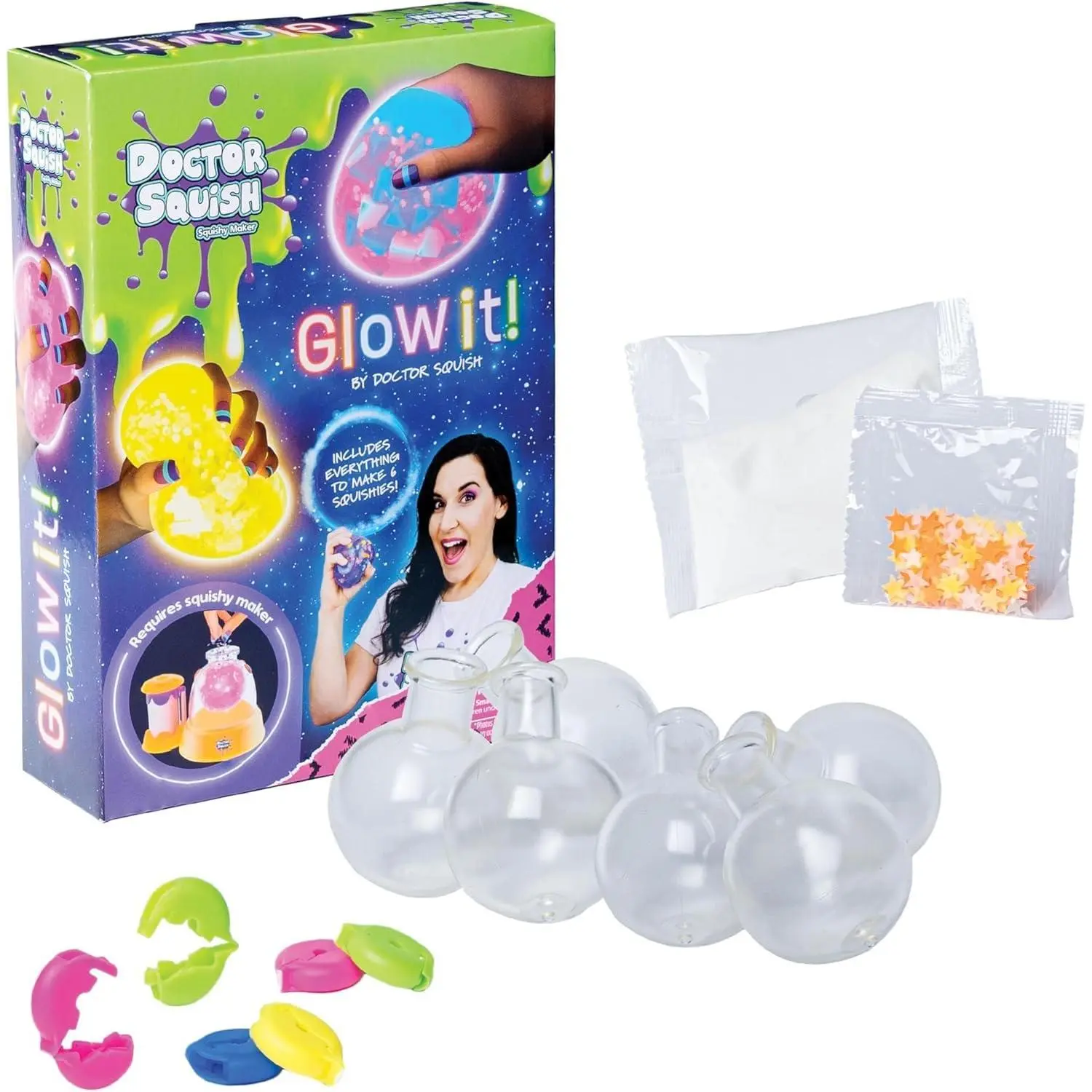 Maker Neon Refill Pack |   DIY Making Kit with 6 TPR Balloons, 6Reusable Clips, Glow in The Dark Sparkles & Slime Powder |   Make Your Own ies |   Ages 8 |   Glow 1 Pack