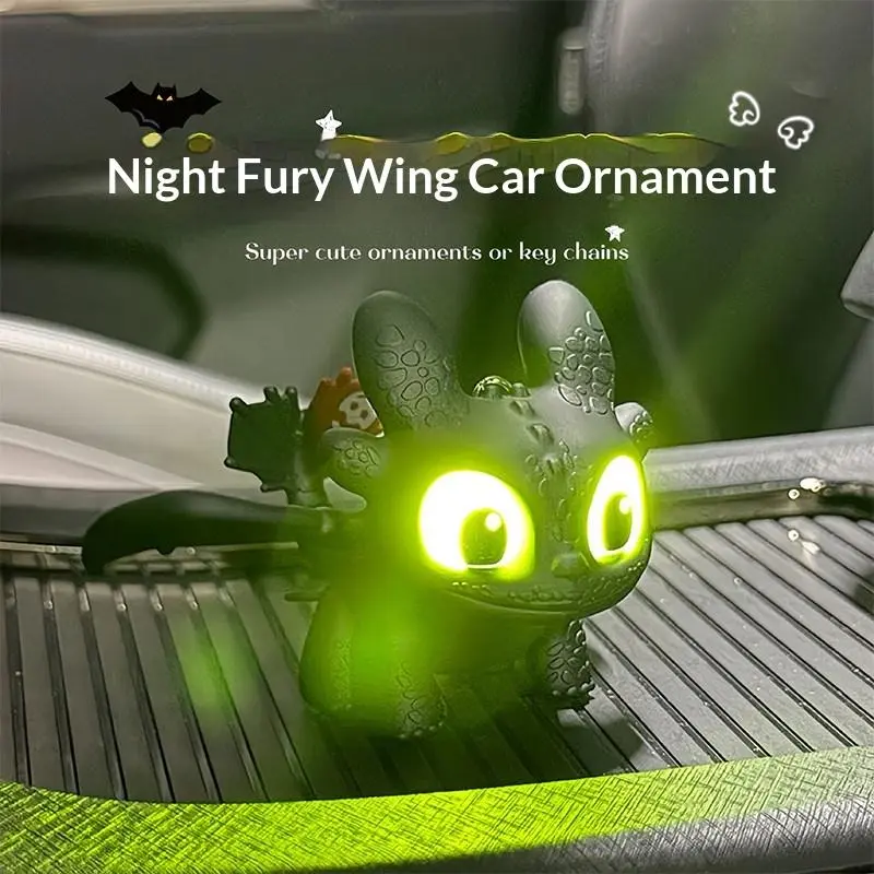 Genuine Cute Glowing Toothless Car Interior Ornament, Night Fury Wings Can Move Car Dashboard Decoration  Car Hanging Accessory