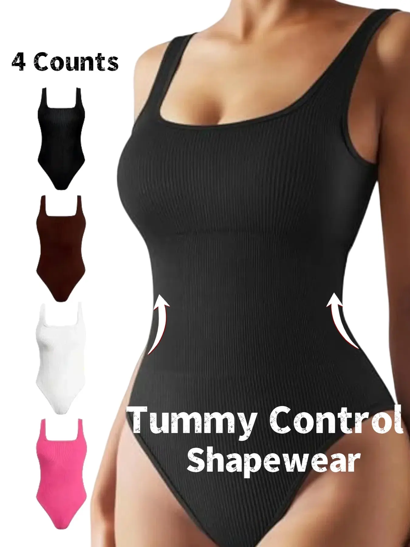 Women's Square Neck Ribbed Crop Top, Slimming Bodysuit, Tummy Control Sleeveless Shapewear Underwear, Kardashian Style, All Seasons Wear