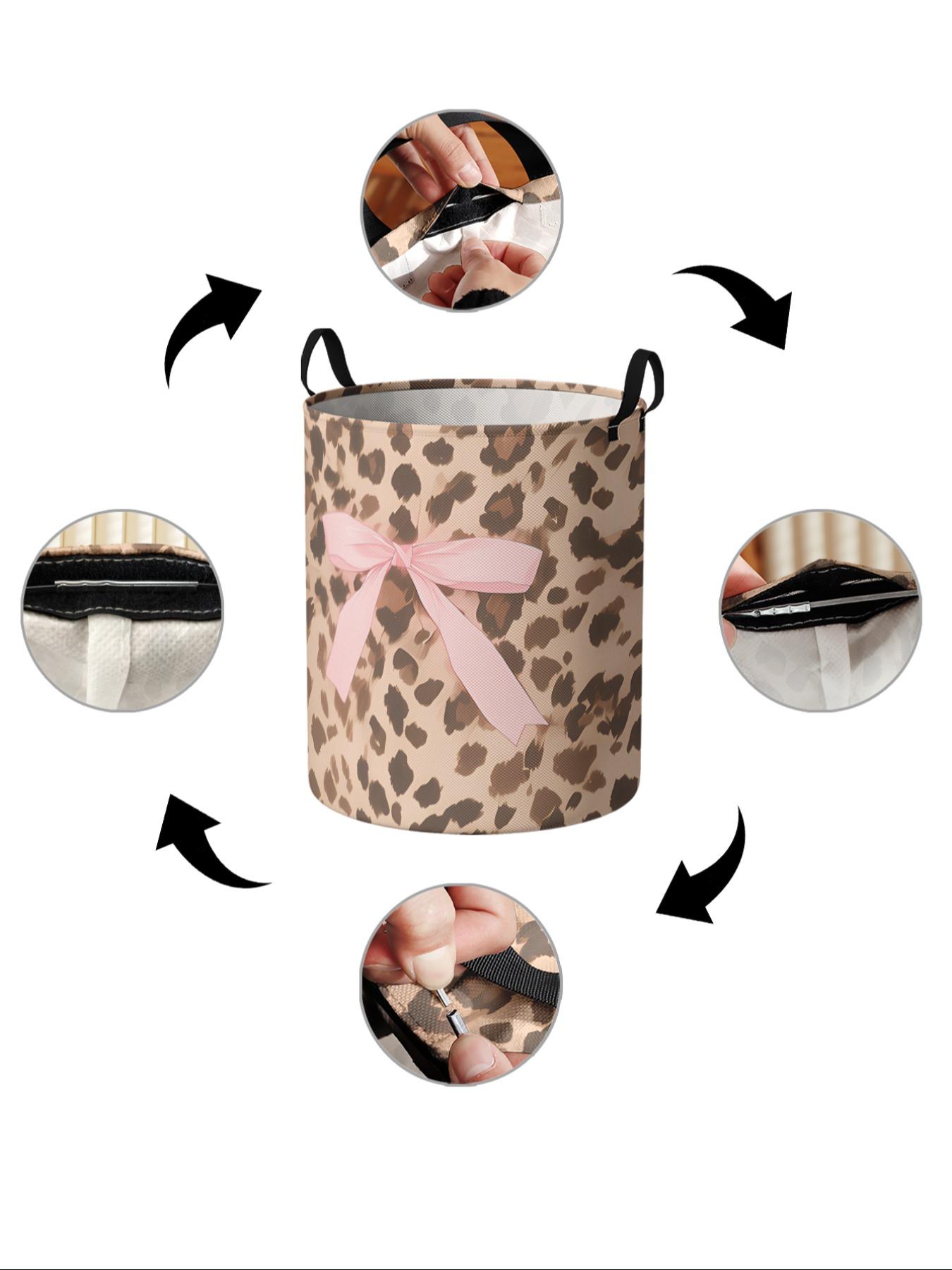 Large Capacity Laundry Basket with Leopard Print Bow Tie Pattern, Durable Fabric with Handle, Foldable Storage for Home and Toys, Laundry Hamper, Laundry Bin