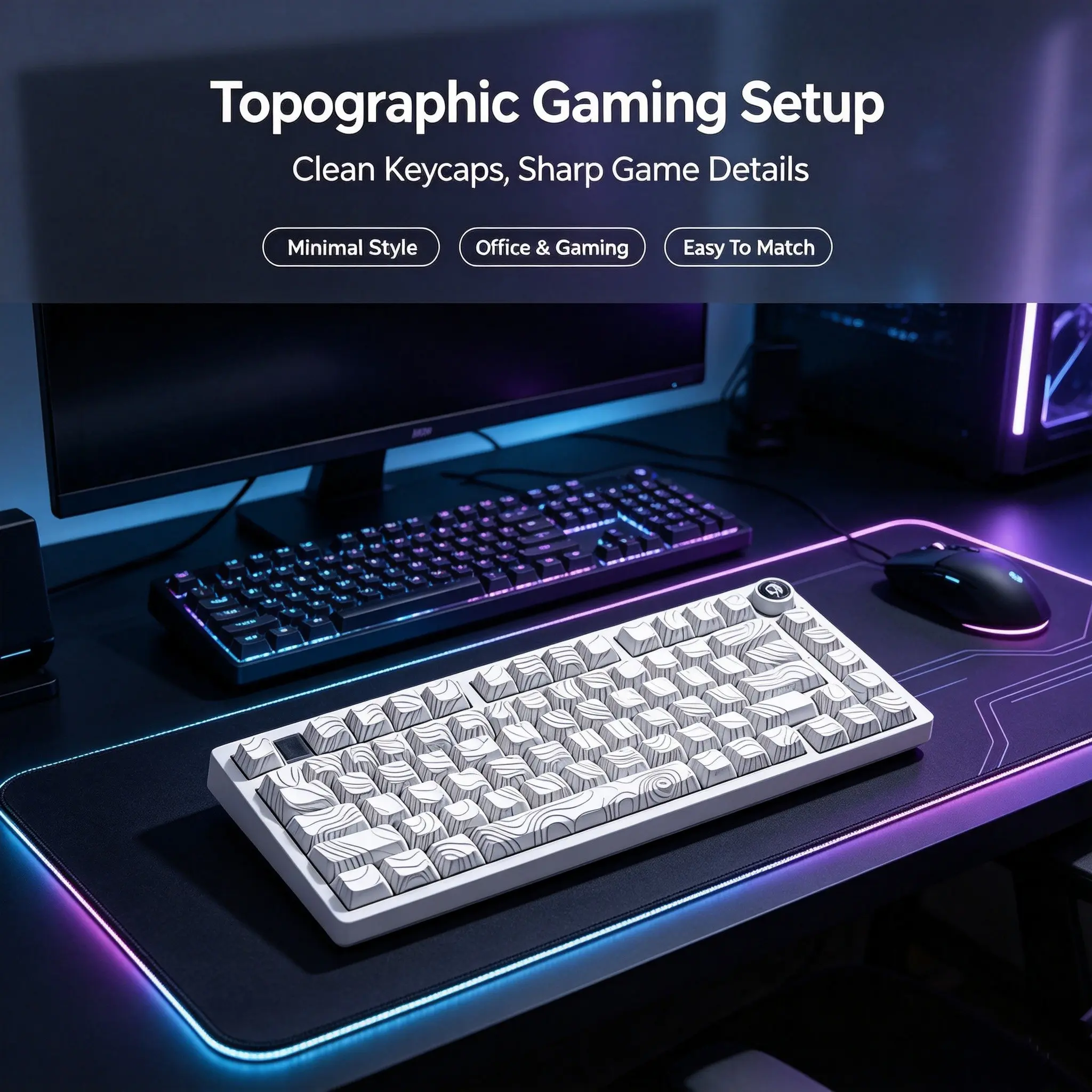 Premium Topographic Landscape Contour PBT Material Keycaps Full Set Dye Sublimation No Shine Wearproof Custom Keycaps Fit All MX Switches Mechanical Gaming Keyboard Aesthetic Desk Decor Gift For Gamers