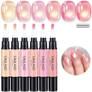 SAVILAND Gel Nail Polish Pens Set 6 Colors Sheer Nudes Light Pink Blush Cat Eye Gel 3 in 1 Base Color Top Gel with Magnet Stick Portable Gel Polish Gift for Women At Home Manicure