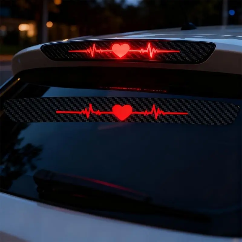 High-Position Brake Light Sticker Heartbeat Ecg Tail Light Decal 3D Carbon Fiber Matte Pattern Car Safety Warning Sticker Automotive Decals Car Stickers