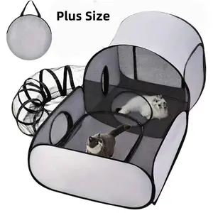 Three-In-One Cat Dog Playpen, 360° Tunnel, Breathable Mesh, No Assembly, Durable Multi-Level Pet House, Indoor Outdoor Use