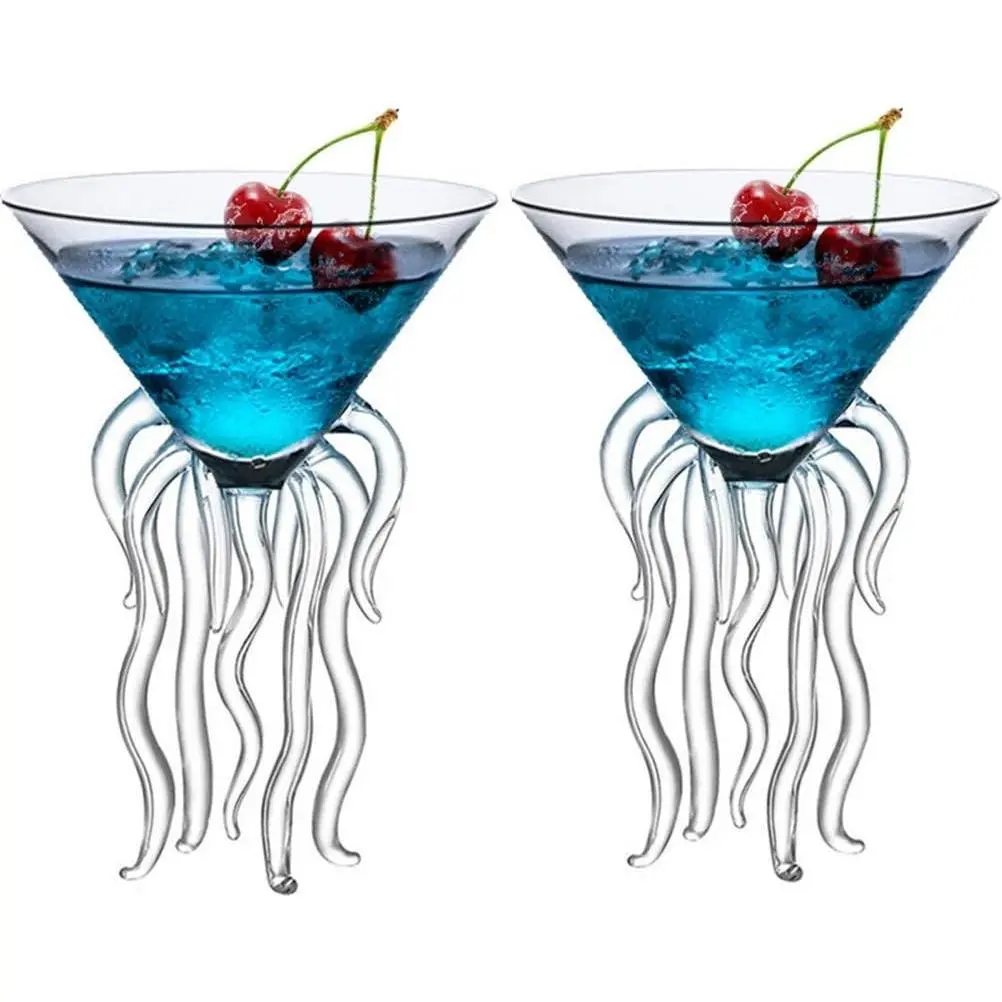 GAOGAO Octopus Cocktail Cup, Creative Transparent Drinkware, 2-Piece Huge Bar Goblet Snifters Kitchenware Tools