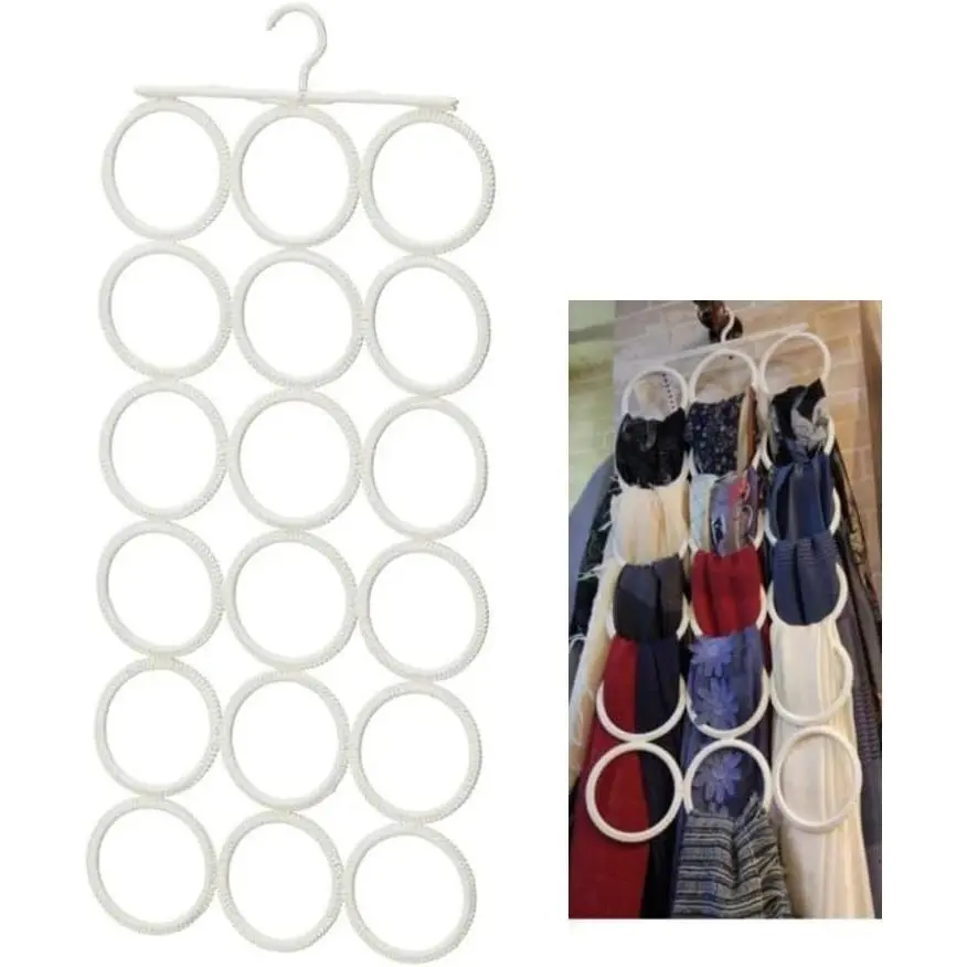 18 Circles Scarf Hanger for Multiple Scarves,Hijab Hangers for Closet for Scarves, Belt Organizer for Closet,Towels,Hijab and Tie, Foldable Hanger (1, White)