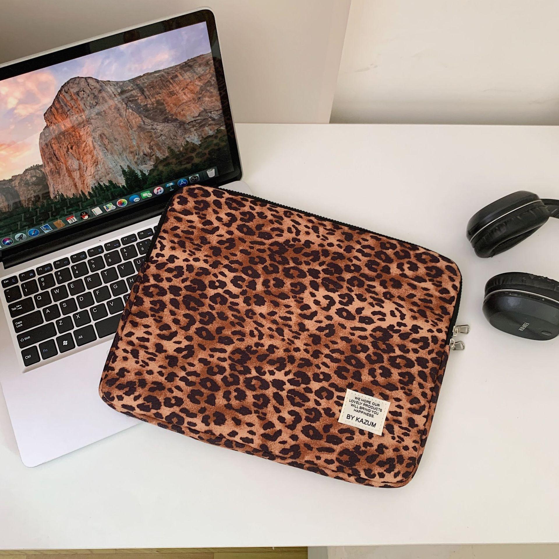 Leopard Print Laptop Sleeve For Ipad Air6 Pro11 Macbook Air13.3 13.6 Pro14 15 Dell Huawei Samsung 15.6 16 Inch Shockproof Bag