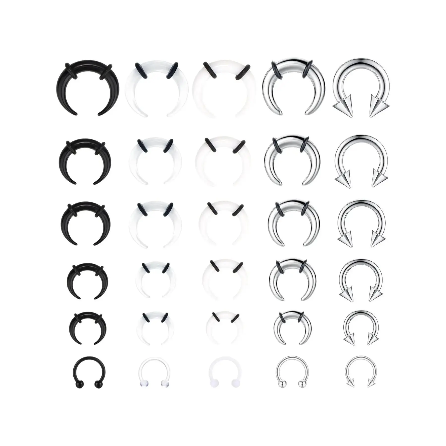 30Pcs Septum Pincher Tapers 16G 14G 12G 10G 8G 6G Horseshoe Septum Rings Acrylic Stainless Steel C Shape Septum Piercing Jewelry Nose Ear Cartilage Septum Stretching Kit Septum Clicker Ring Septum Pierced Ring Nose Rings Hoops for Women Men