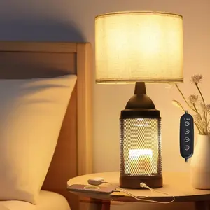 Electric Candle Warmer Lamp Dlack,24H Cycle Timer, Dimmable,   Port, Wax Melt Warmer with 2 Bulbs,Country Lamps for Bedroom Nightstand with USB&Type-C Ports, Gifts Christmas Birthday
