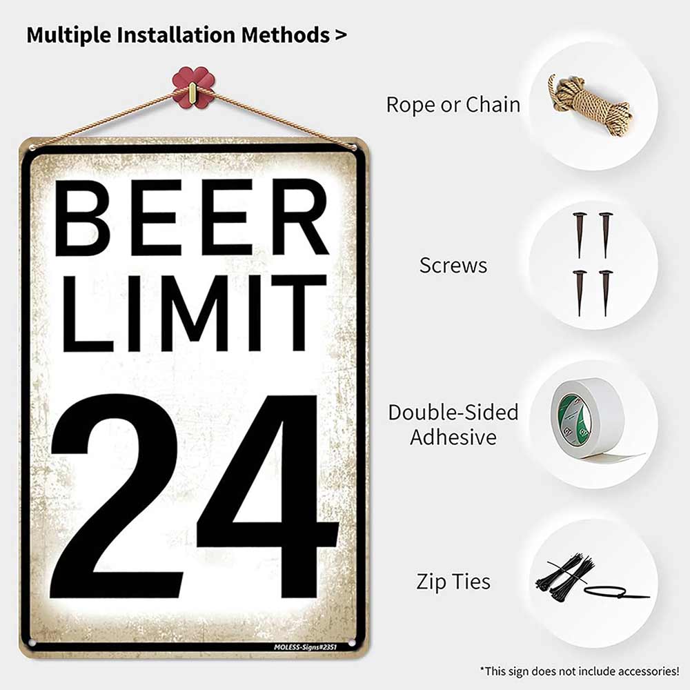 Beer Limit 24 Funny Metal Sign 12x8 In Aluminum, Vintage Beer Tin Sign for Man Cave, Home Bar, Pub Decor, Retro Speed Limit Style Wall Art for Beer Lover, 12x8 Inch Aluminum Plaque