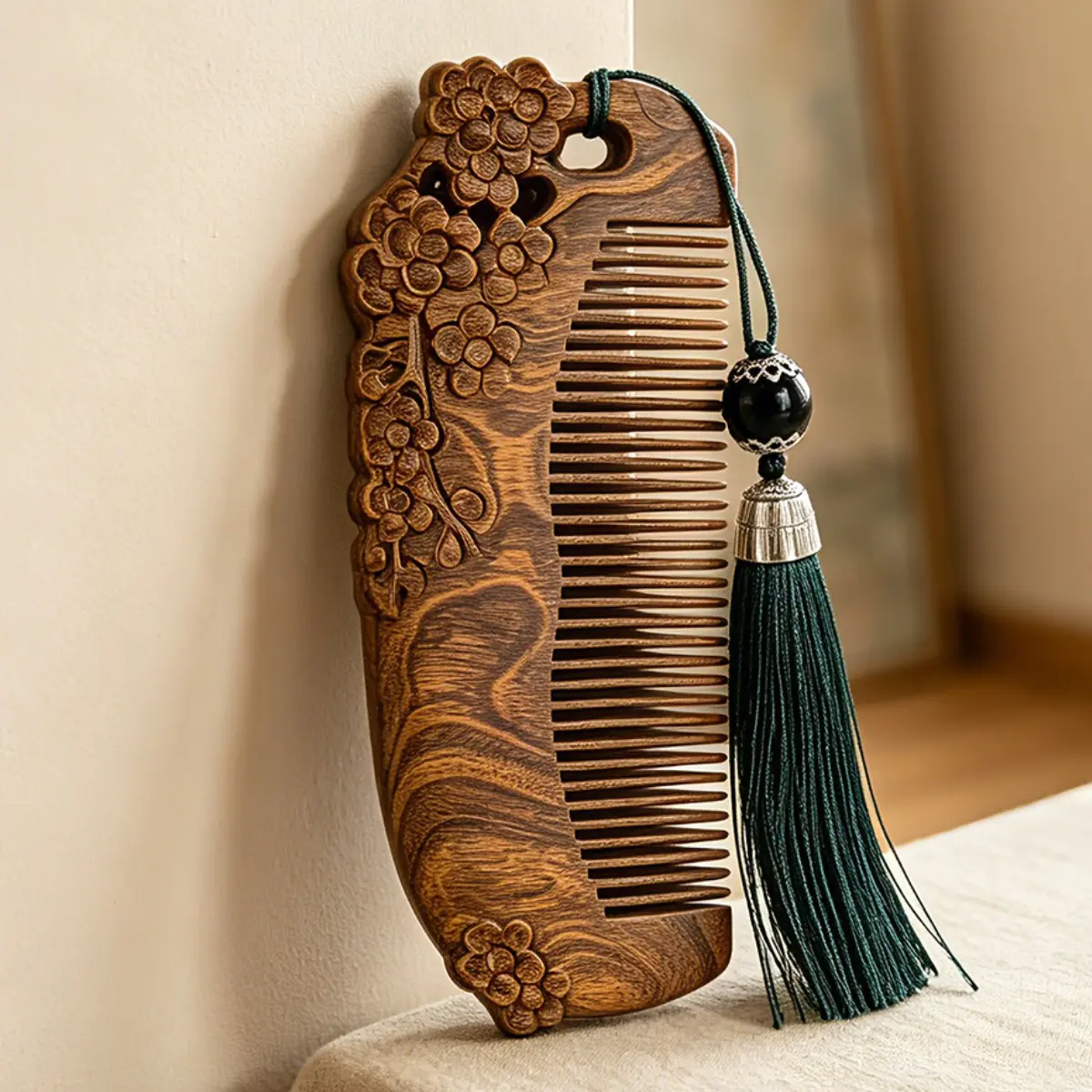 Handcrafted Sandalwood Comb, Elegant Plum Blossom Design, Anti-Static Hair Brush, Perfect Gift for Women, Classical Court Style, Wooden Brush For Hair