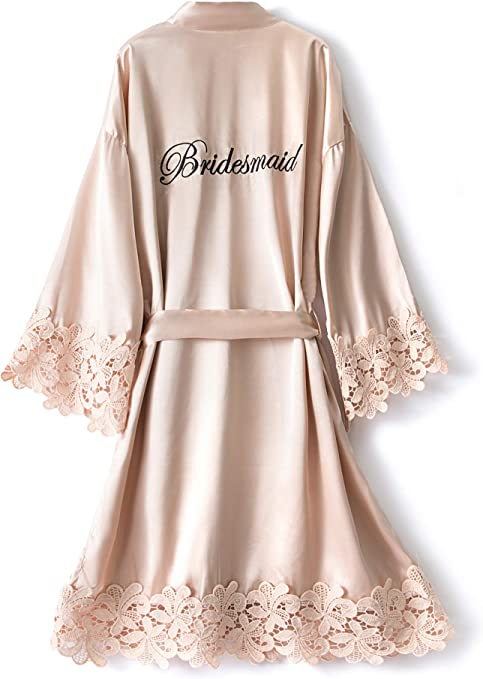 Bridesmaid Robes Rose Gold Bride Robe Wedding Bridesmaid Gift Satin Lace Robe Bridal Dressing Gown Bachelorette Party Pajamas