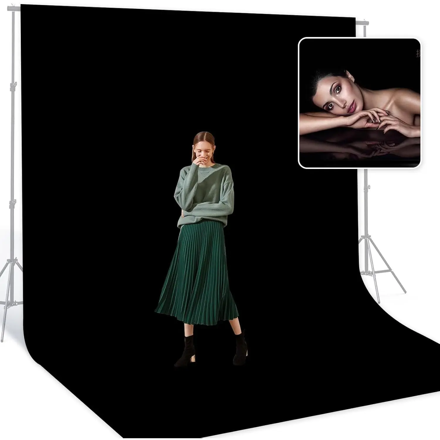 Black 10 x 20 Ft Large Photography Backdrop Screen, Black Non-Reflective Fabric Wrinkle Resistance Photo Background for Photoshoot, Zoom Meeting,  Live Steaming