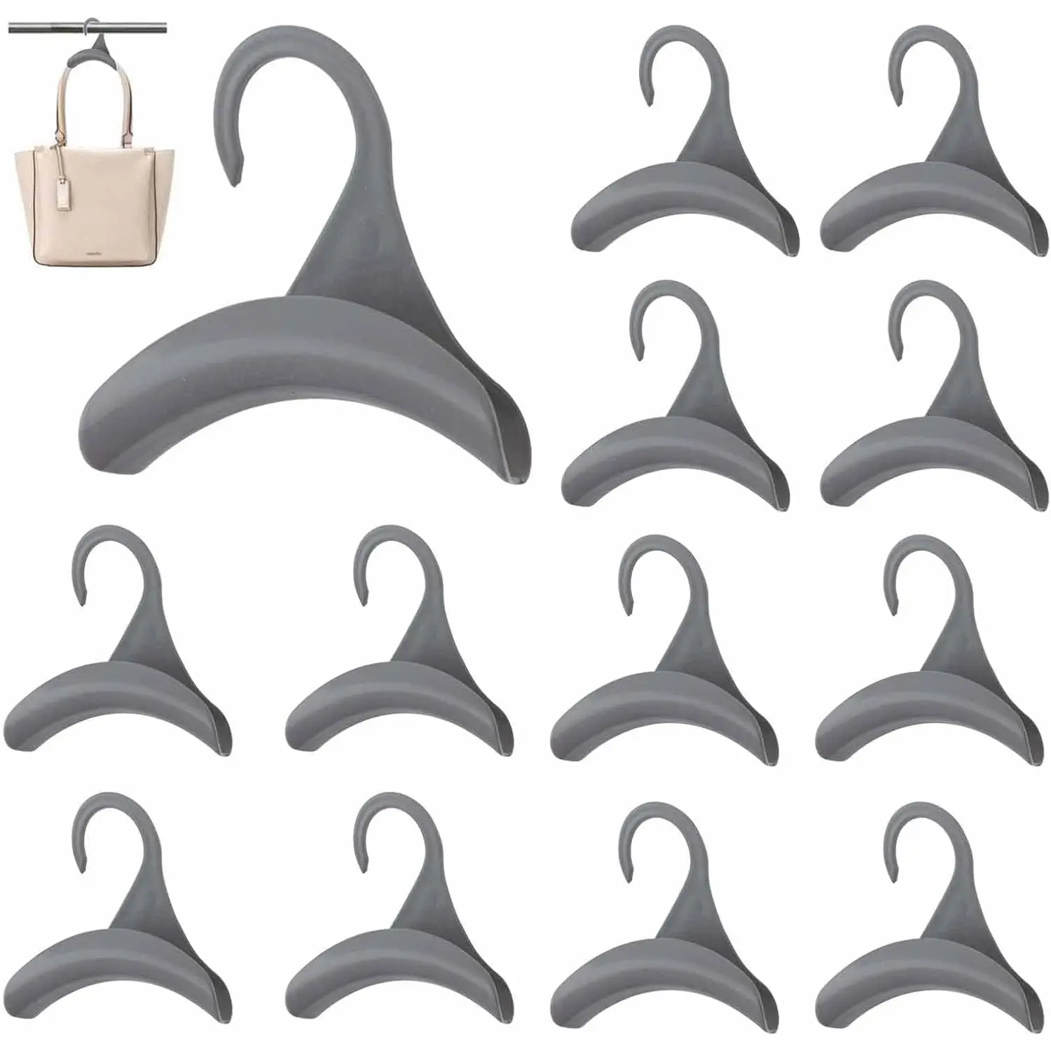 12 count Purse Hanger Hook  Gray Bag Tie Handbag Belt Hanger Closet Organizer Storage Handbags Tote Holder for Storing Handbags Satchels