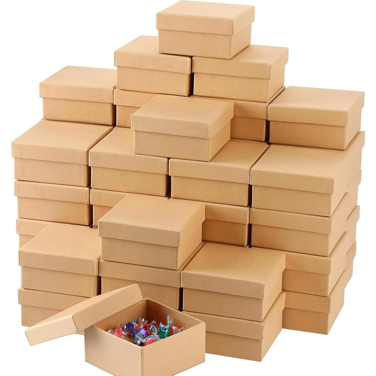 24 Pcs Mini Paper Mache Boxes with Lids Square Small Gift Boxes Cardboard Box for Crafts 3.9 Inches DIY Paper Jewelry Present Homemade Painting Soap Shipping Box for Holiday Birthday