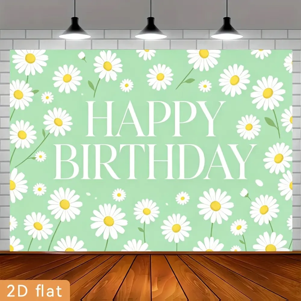 2D Flat Daisy Mint Floral Polyester Photography Backdrop - HD Digital Print, Soft Lightweight Foldable Banner, Floral Decorations Festive Backdrops & Banners for Birthday Party Photos, Studio Shooting, Hd Print