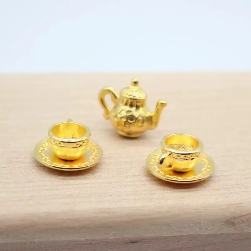 Mini Tea Set Three Piece Kit, Vintage Teapot and Cup with Saucer, DIY Resin Craft Decor, Mini Tea Party Decoration, Kitchen Accessory Gift