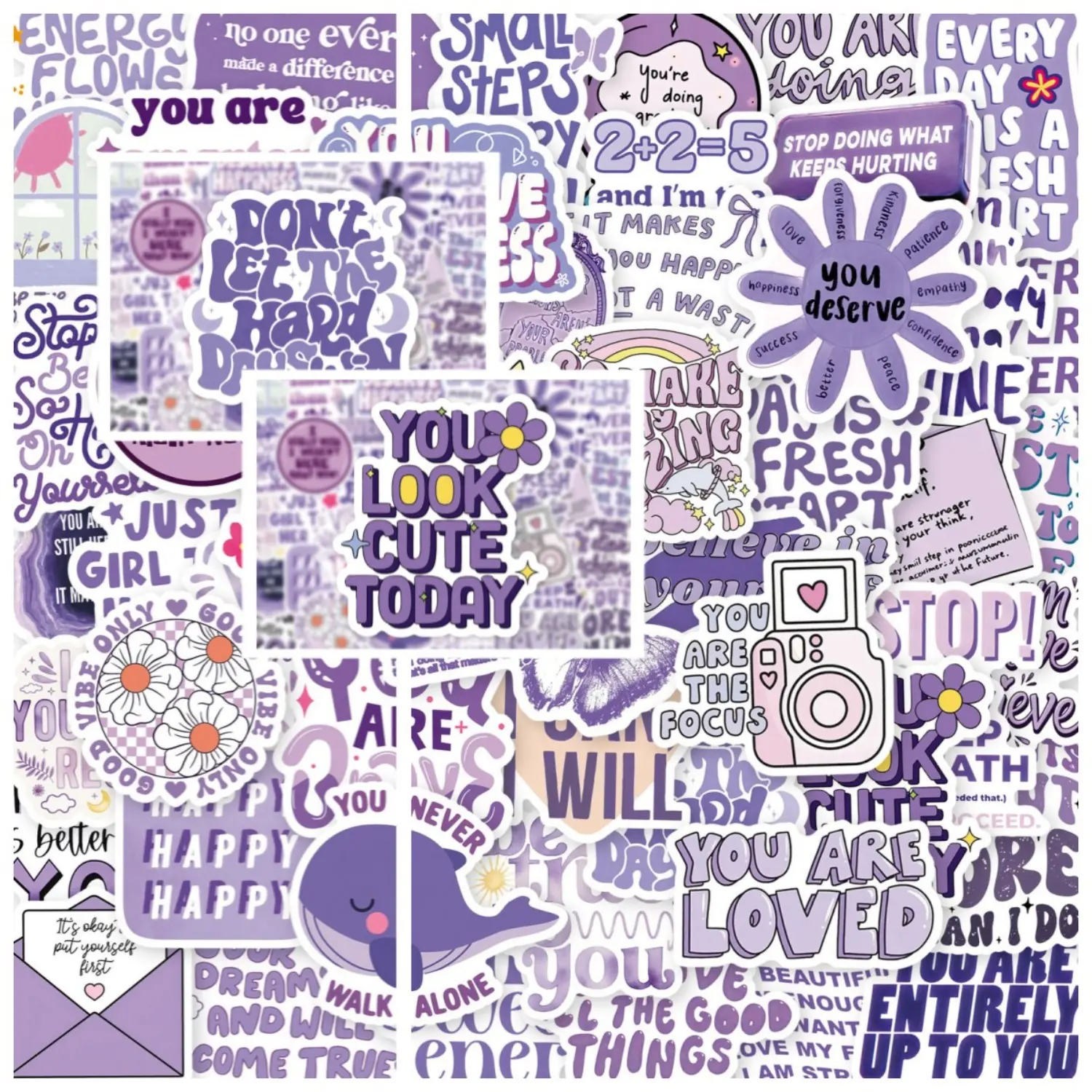 50pcs Purple Inspirational Stickers: Fun Decorative Office Stickers Suitable for Crafts and DIY Creations, Perfect for Personalized Decorations and Gift Making.