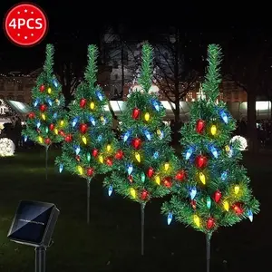 4-piece set, Christmas tree solar path lights, IP44 waterproof LED garden stake lights, 8-mode Christmas tree candy lights, suitable for festive decoration in walkways, courtyards, lawns, porches, and other areas. OrnamentsH5ClosetCrush