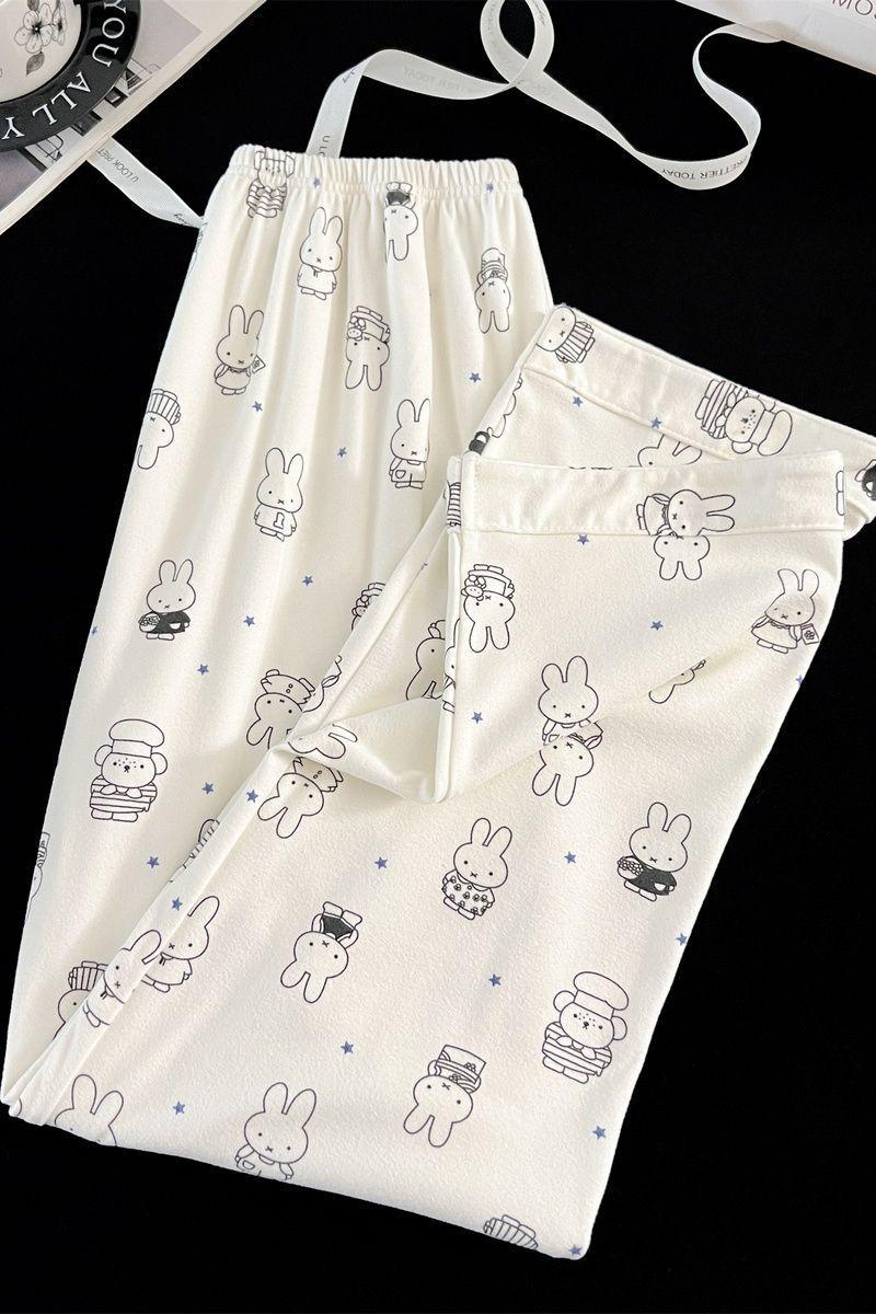 Kawaii Miffy Bunny Thermal Brushed Flannel Sleepwear Set Cozy Open-Front for Women Cute Cartoon Autumn Winter Pajamas K-trend