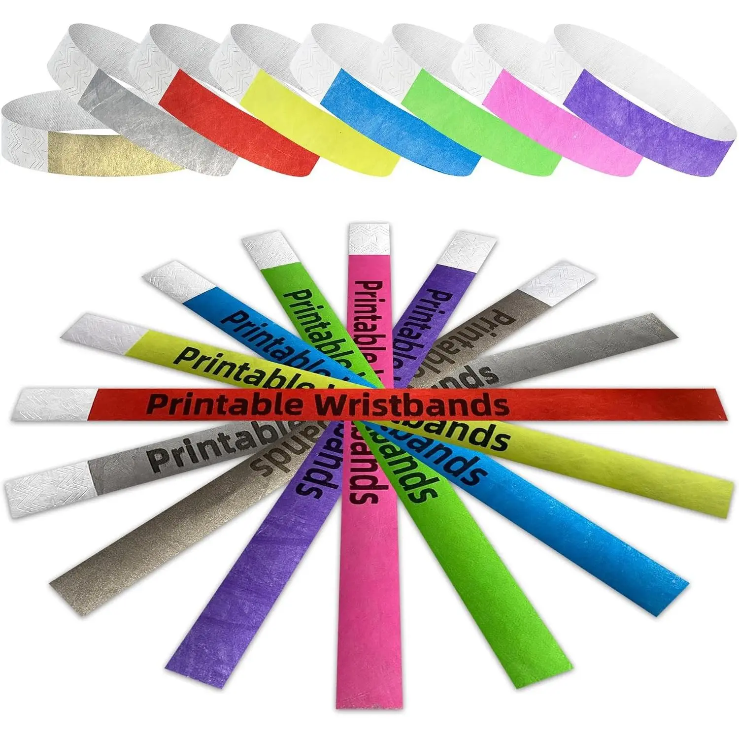 800 Ct. ¾ Tyvek Printable Paper Wristbands for Inkjet Printer Only – Waterproof and Tear-Resistant Ticket Bands - ID Arm Bands for Party | Concert | Event | Club VIP| Festival – 8 Colors